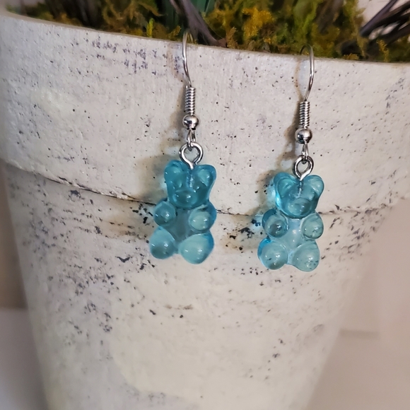 Aqua Blue Gummy Bear Earrings - Picture 1 of 5
